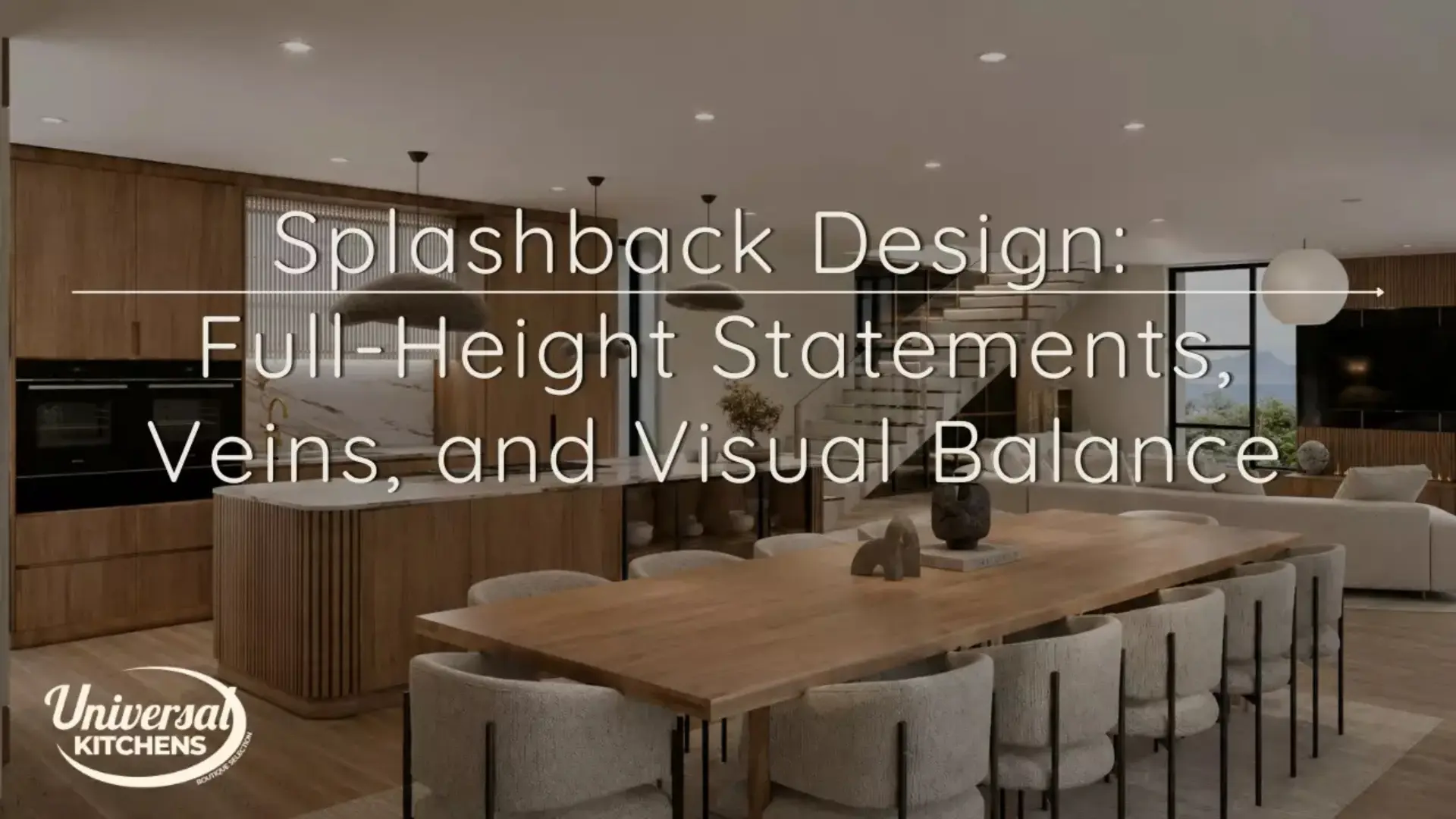 Full-height book-matched marble splashback in a luxury open-plan kitchen