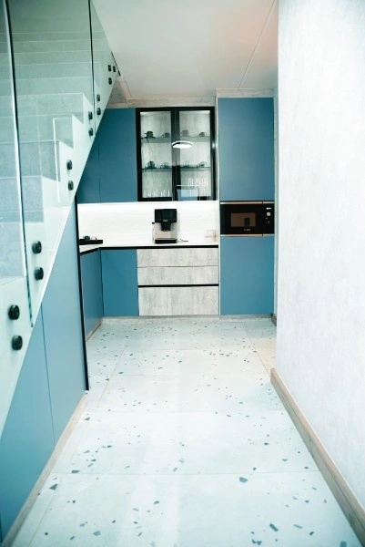 Cape Winelands showroom with blue cabinets